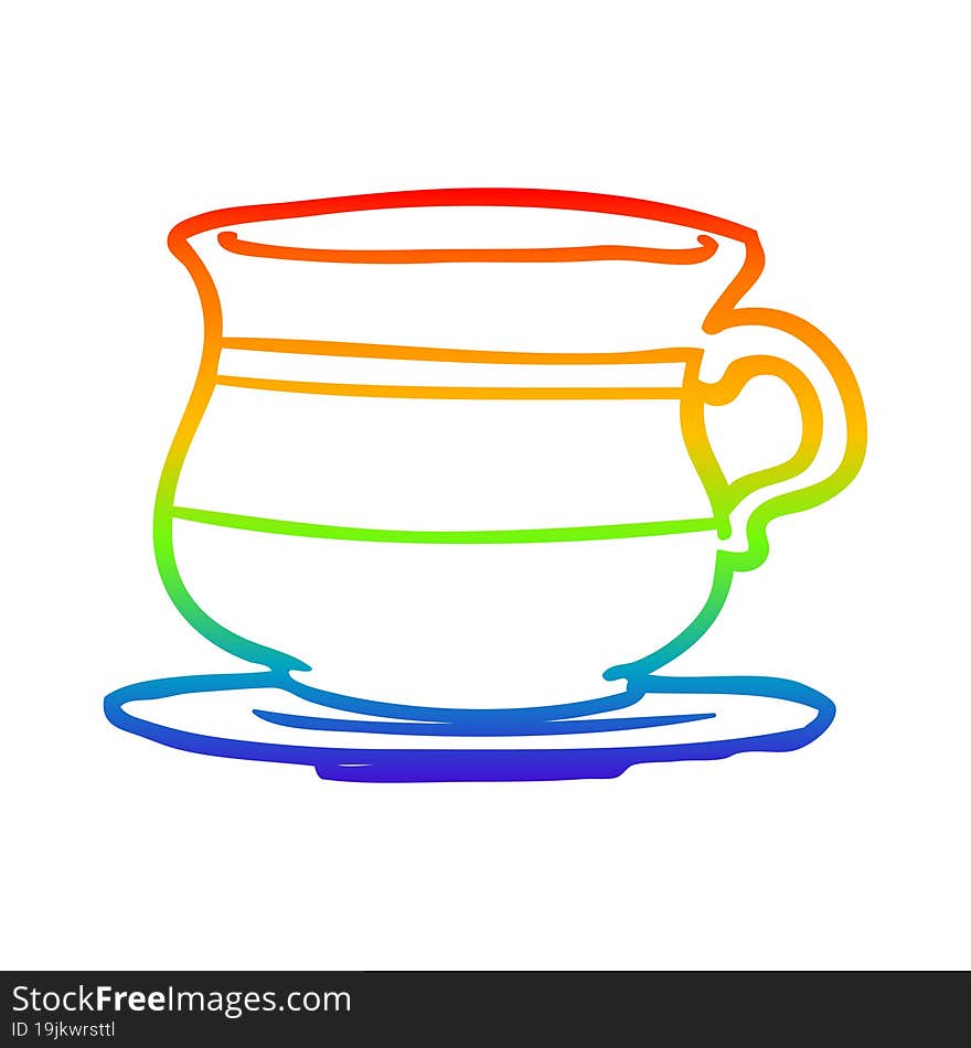 rainbow gradient line drawing old tea cup