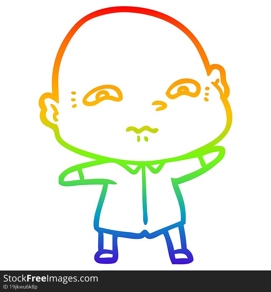 rainbow gradient line drawing of a cartoon nervous man