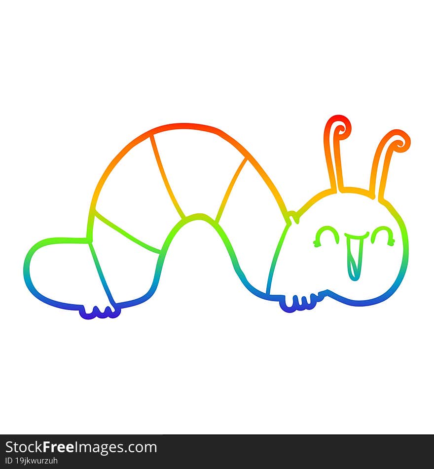 rainbow gradient line drawing cartoon happy caterpillar