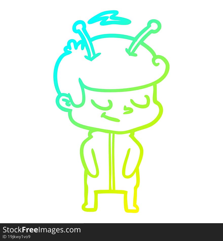 cold gradient line drawing friendly cartoon spaceman