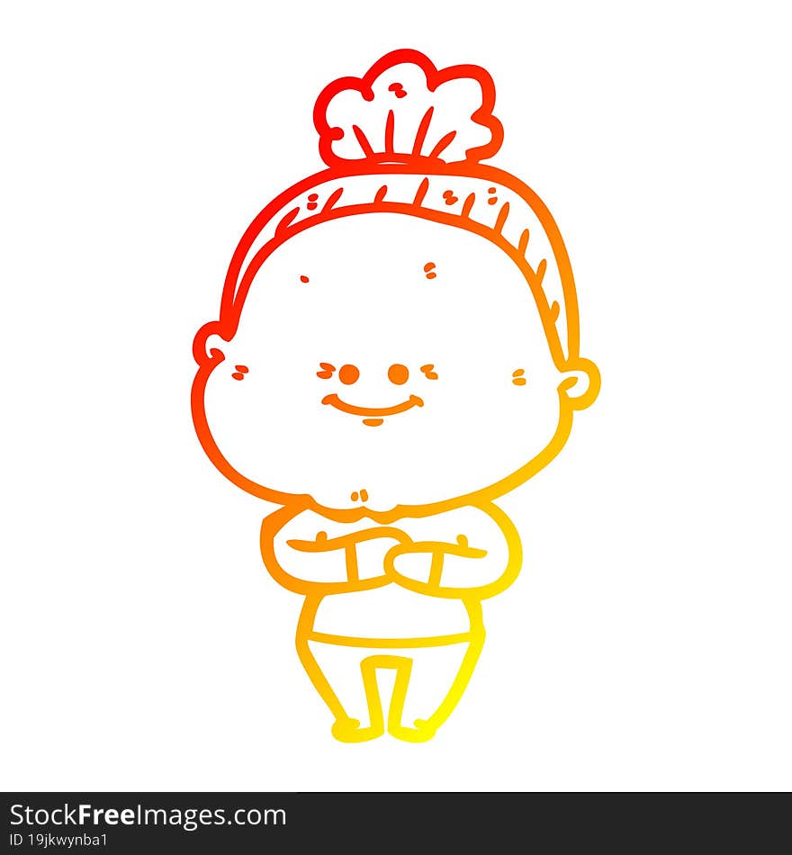 Warm Gradient Line Drawing Cartoon Happy Old Woman