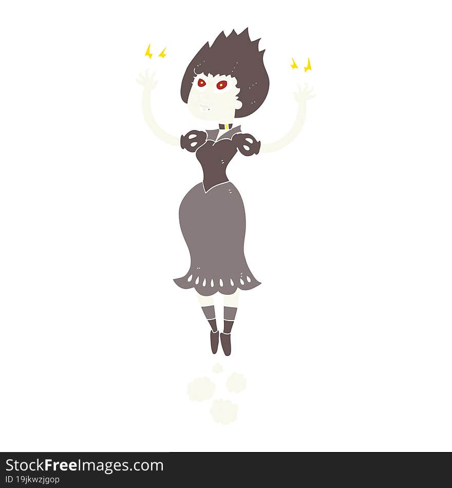 flat color illustration of a cartoon vampire girl flying