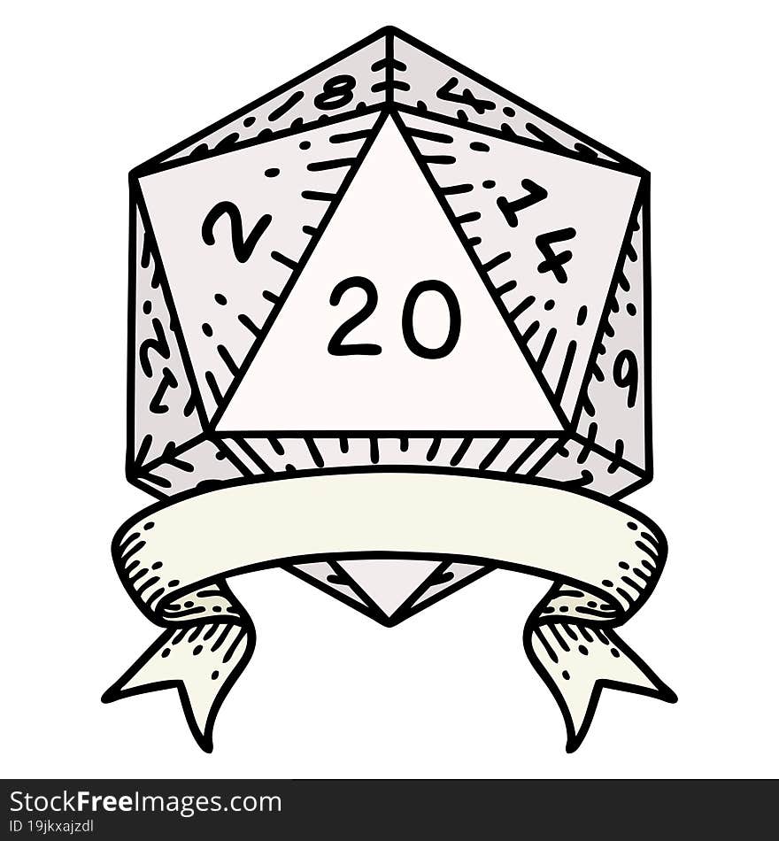 Natural 20 Critical Hit D20 Dice Roll Illustration