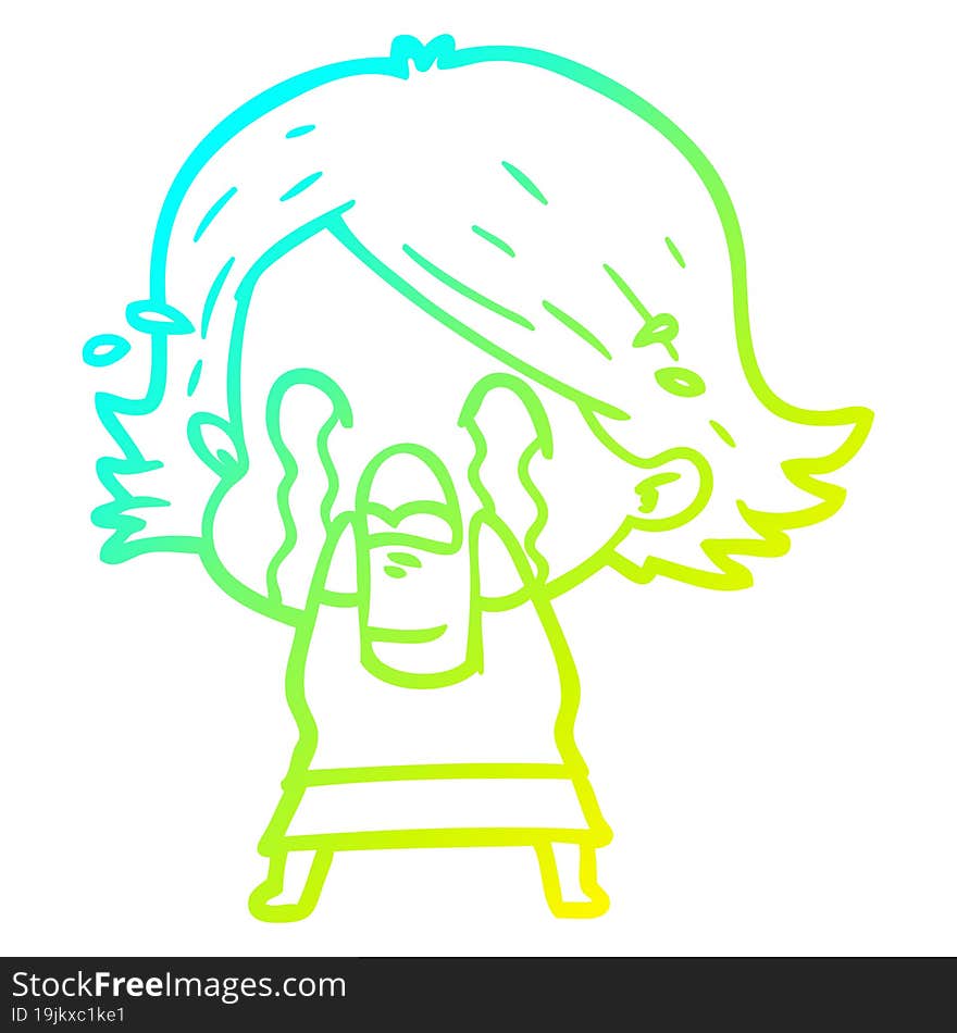 cold gradient line drawing of a cartoon woman crying