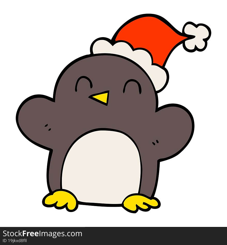 Cartoon Doodle Penguin Wearing Christmas Hat