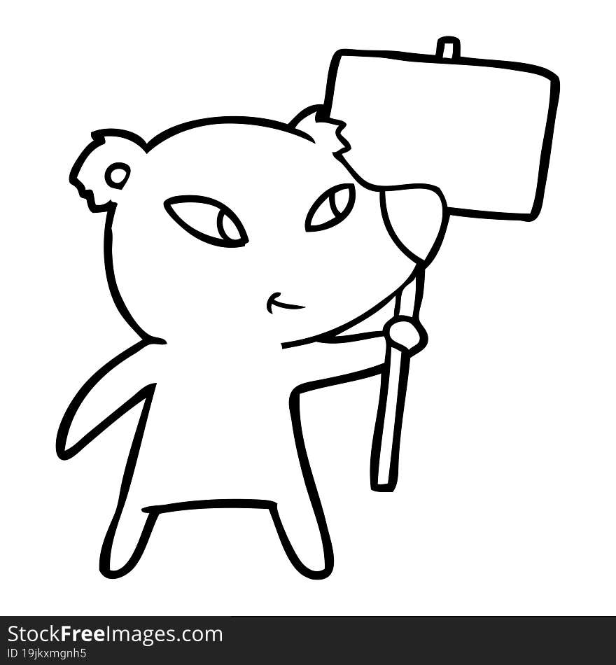 cute cartoon polar bear with protest sign. cute cartoon polar bear with protest sign