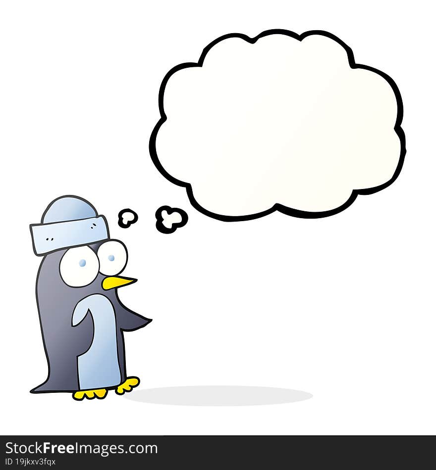 freehand drawn thought bubble cartoon penguin