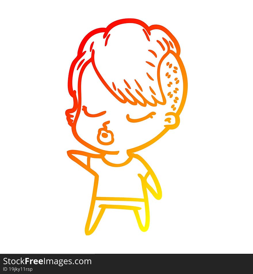 warm gradient line drawing cartoon pretty hipster girl