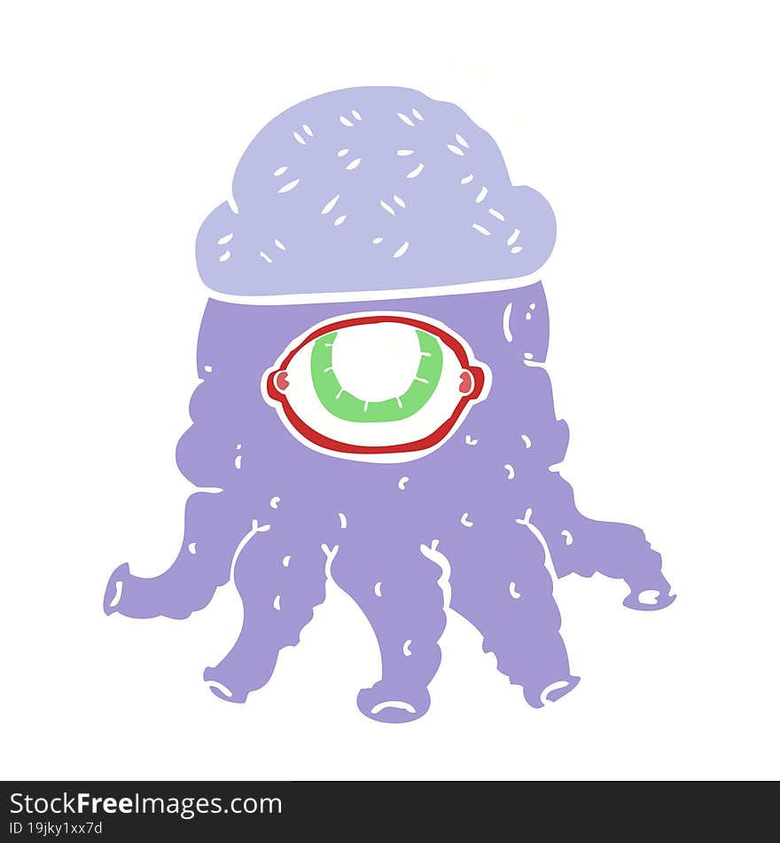 flat color illustration of a cartoon alien wearing  hat