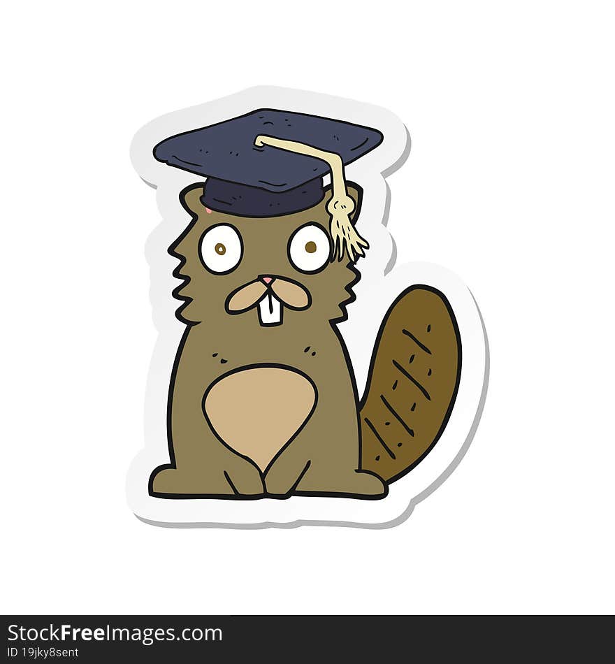 sticker of a cartoon beaver graduate