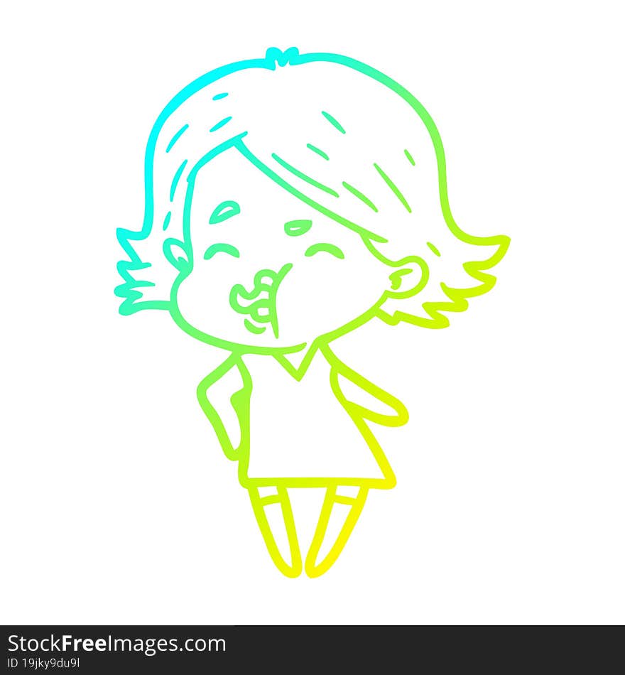 cold gradient line drawing of a cartoon girl pulling face