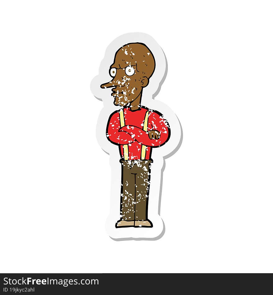 retro distressed sticker of a cartoon mean old man