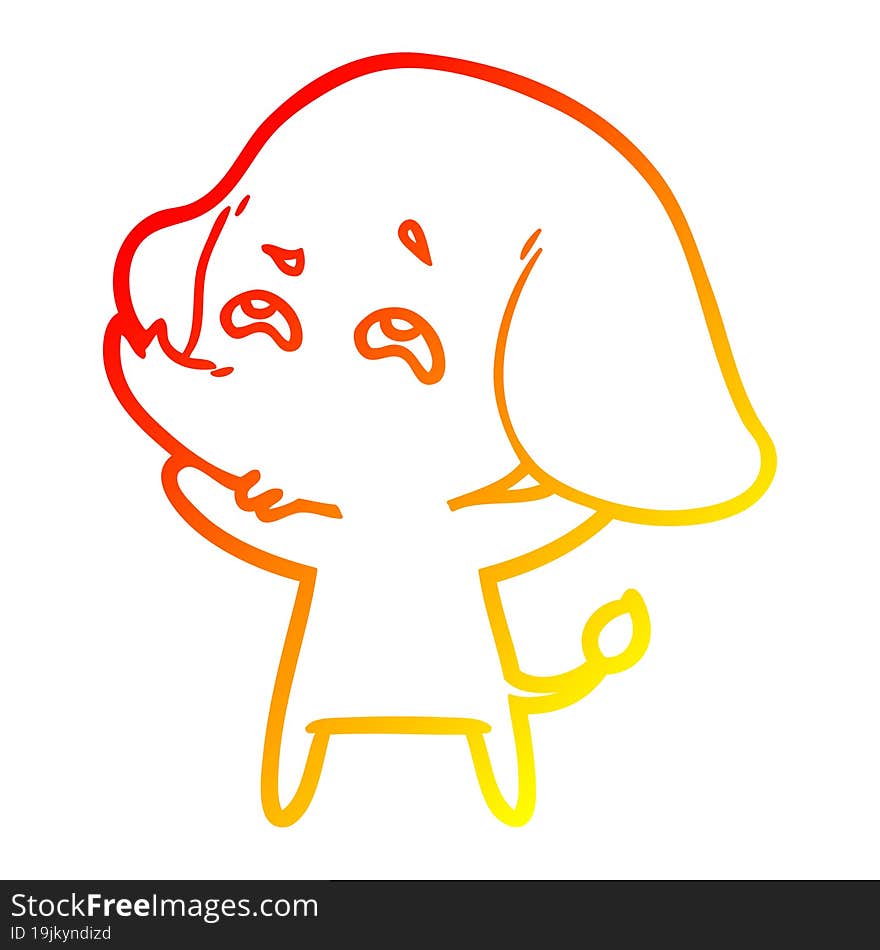 Warm Gradient Line Drawing Cartoon Elephant Remembering