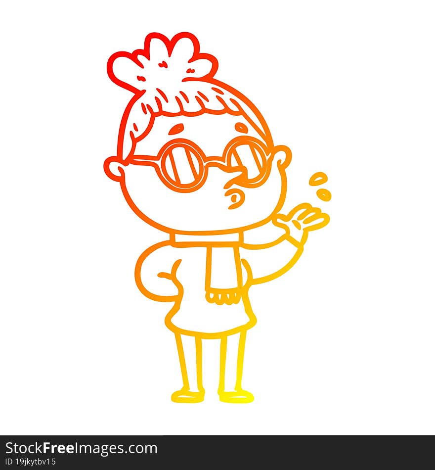 warm gradient line drawing cartoon woman wearing glasses