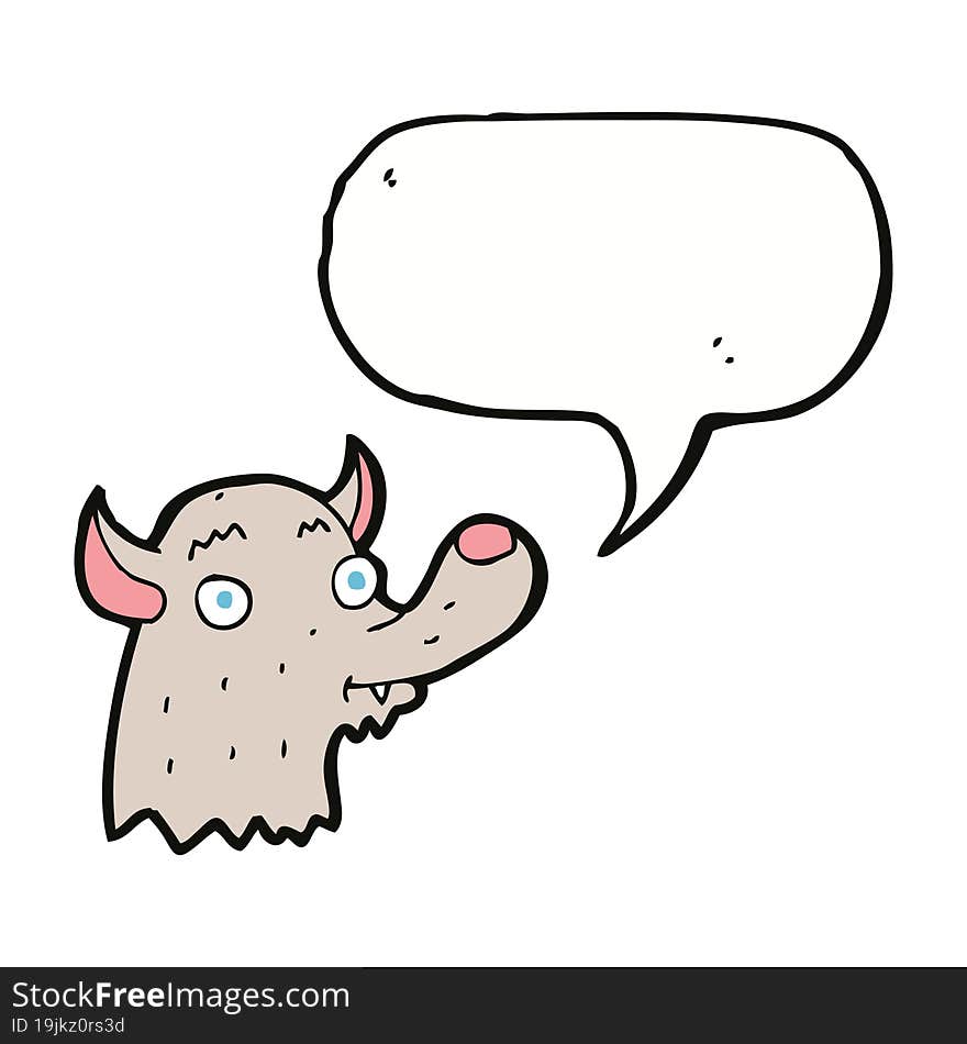 cartoon happy wolf with speech bubble