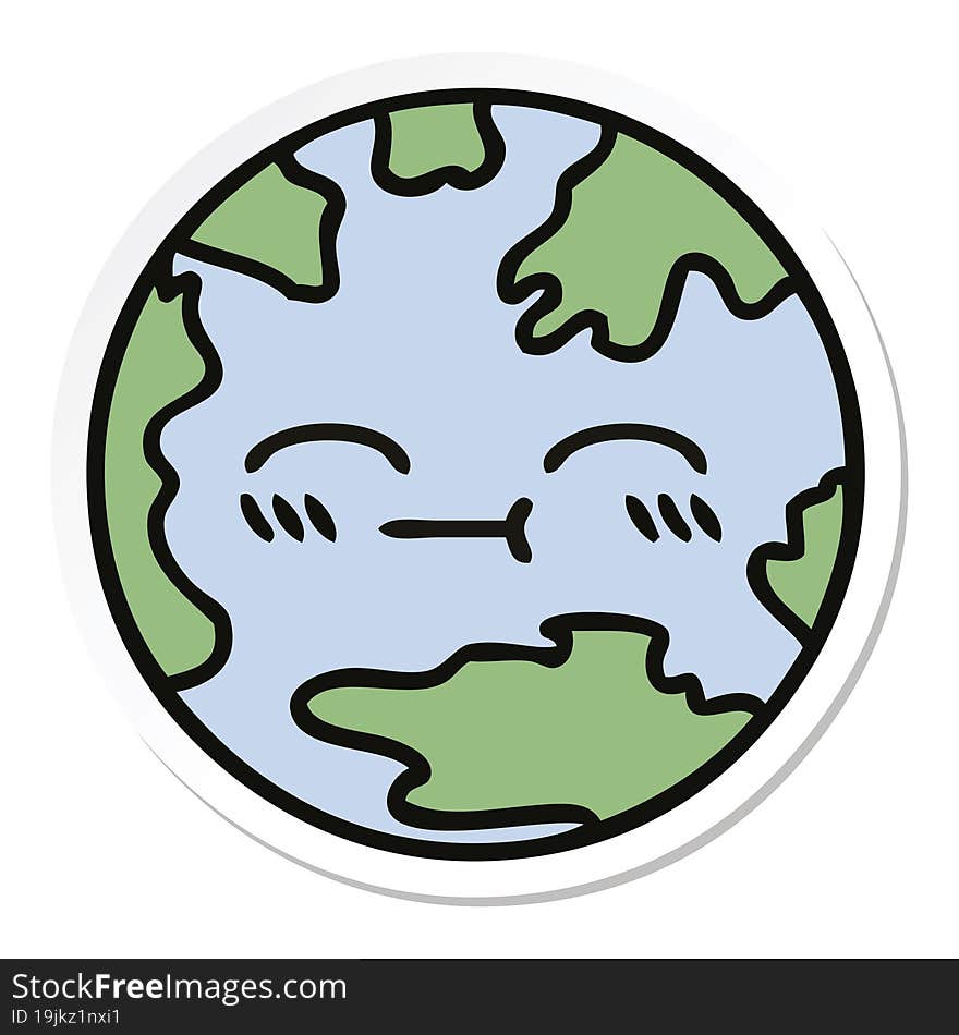 Sticker Of A Cute Cartoon Planet Earth