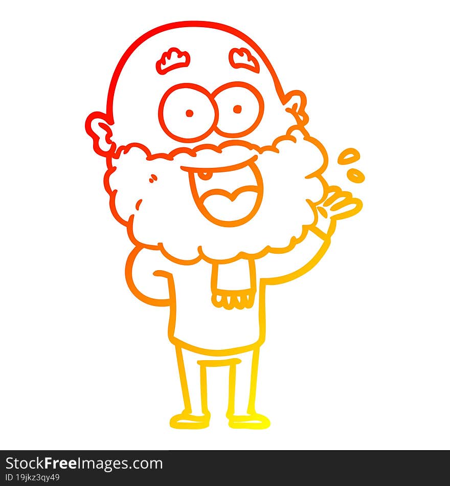 warm gradient line drawing of a cartoon crazy happy man with beard amazed