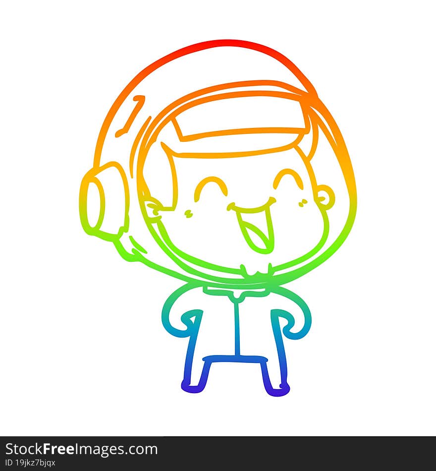 rainbow gradient line drawing of a happy cartoon astronaut