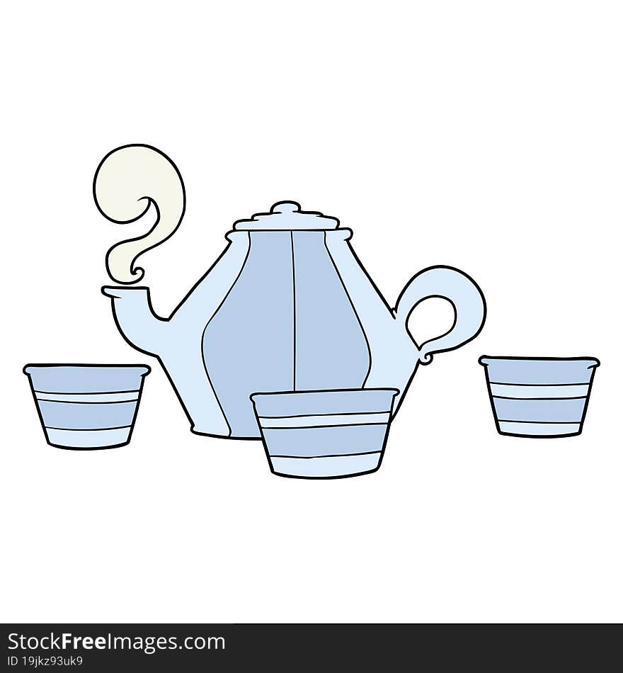 cartoon teapot and cups. cartoon teapot and cups