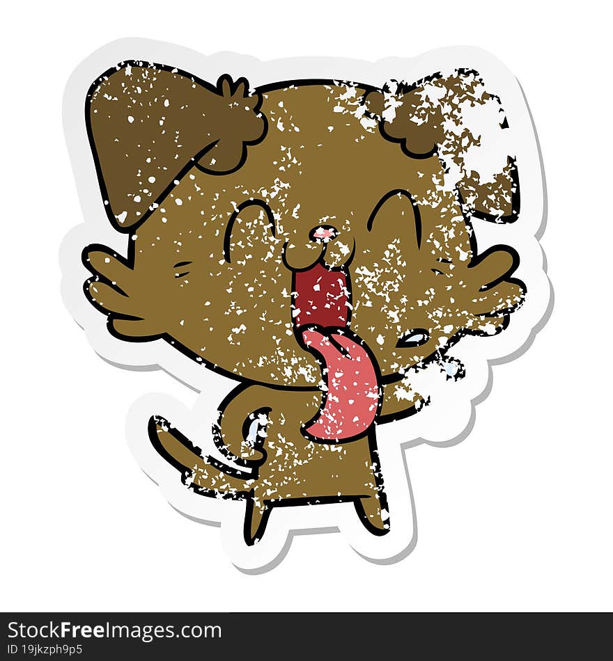 distressed sticker of a cartoon panting dog