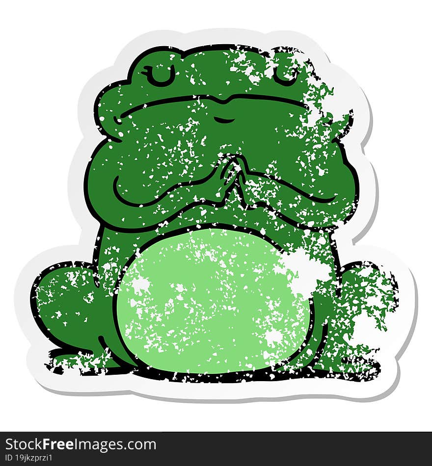 distressed sticker of a cartoon arrogant frog