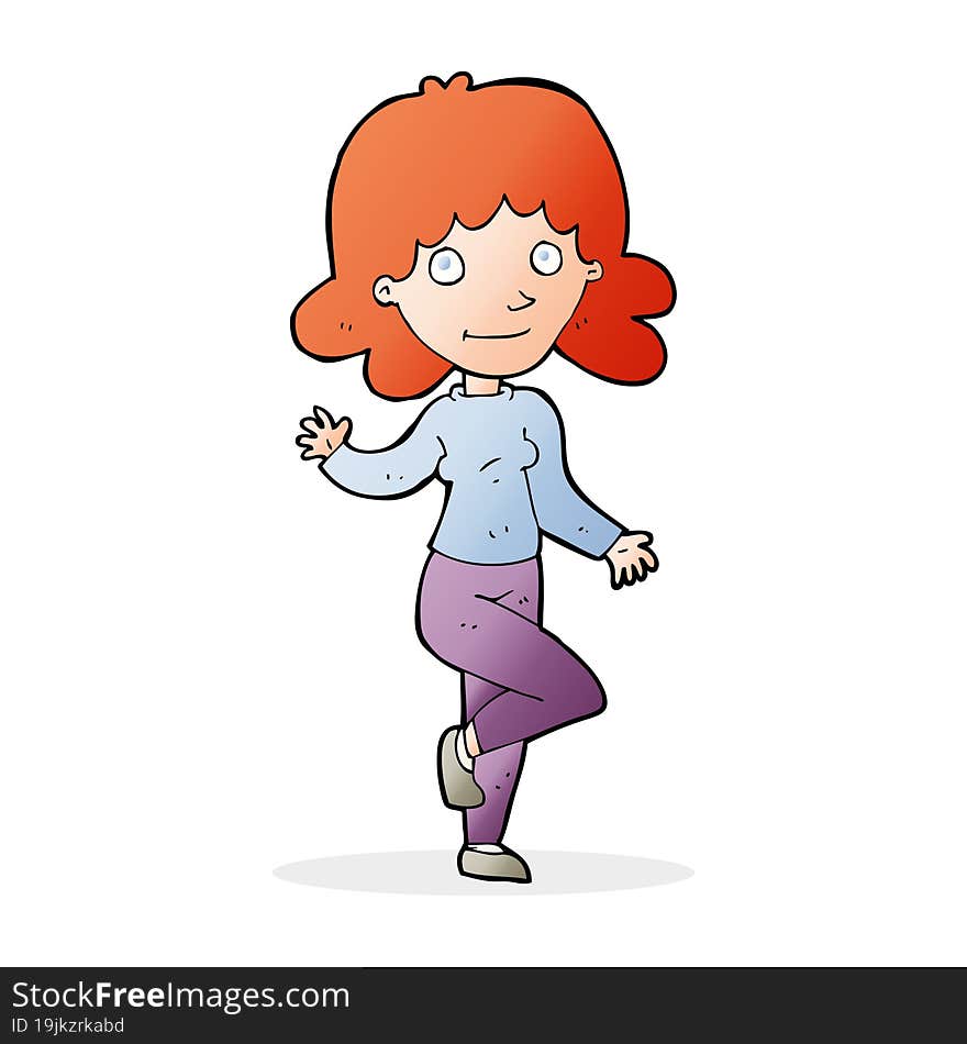 cartoon friendly woman waving