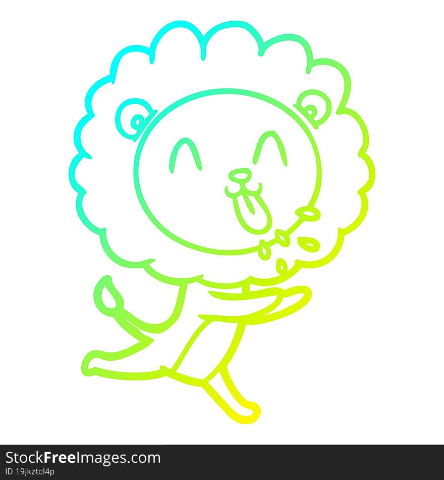 cold gradient line drawing happy cartoon lion