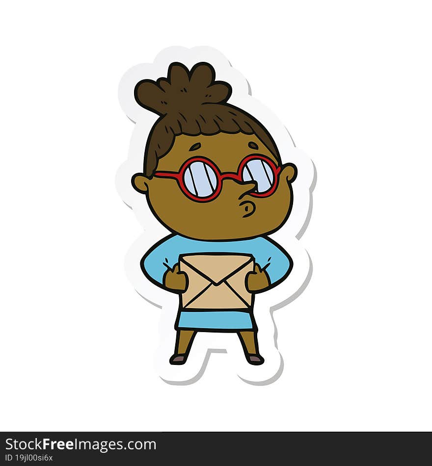 sticker of a cartoon woman wearing glasses