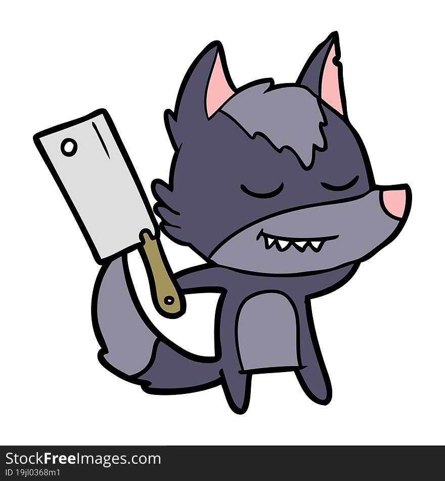 friendly cartoon wolf with meat cleaver. friendly cartoon wolf with meat cleaver