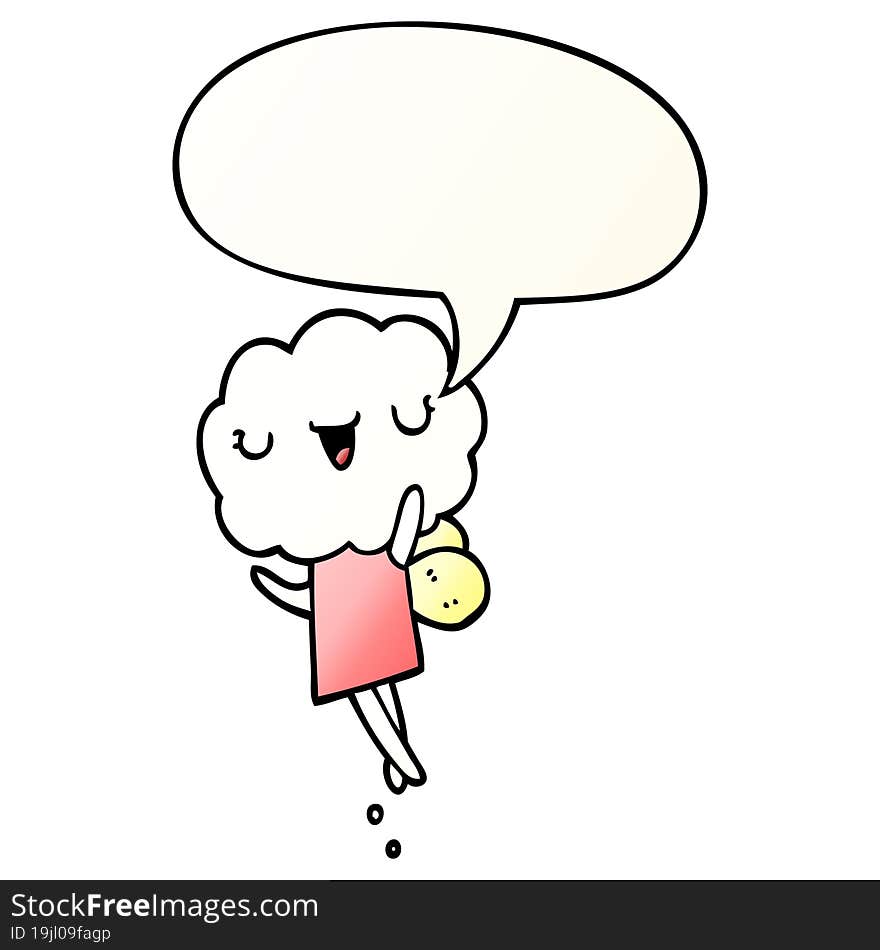 cute cartoon cloud head creature and speech bubble in smooth gradient style