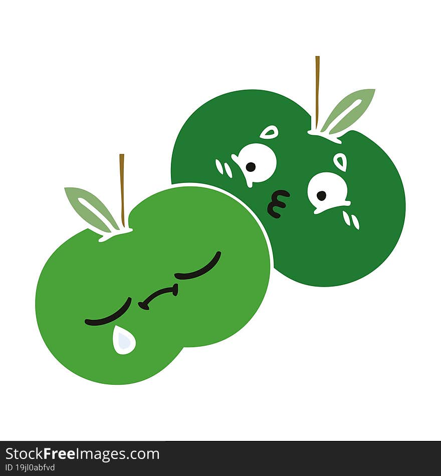 flat color retro cartoon apples