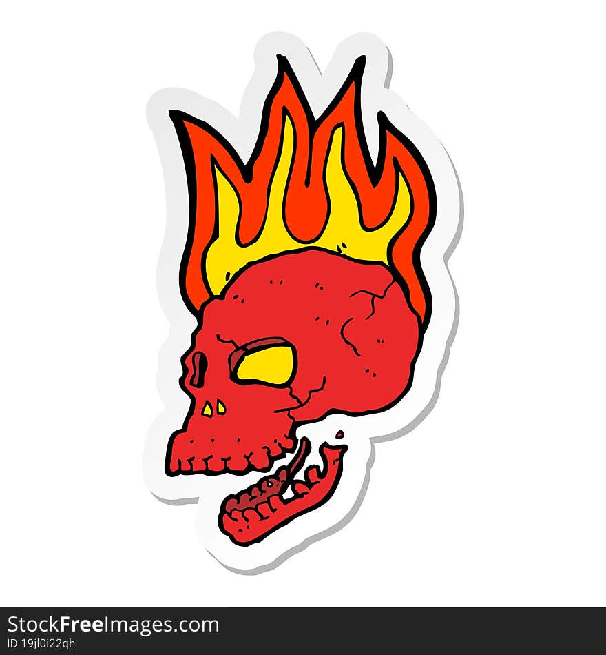 sticker of a cartoon flaming skull