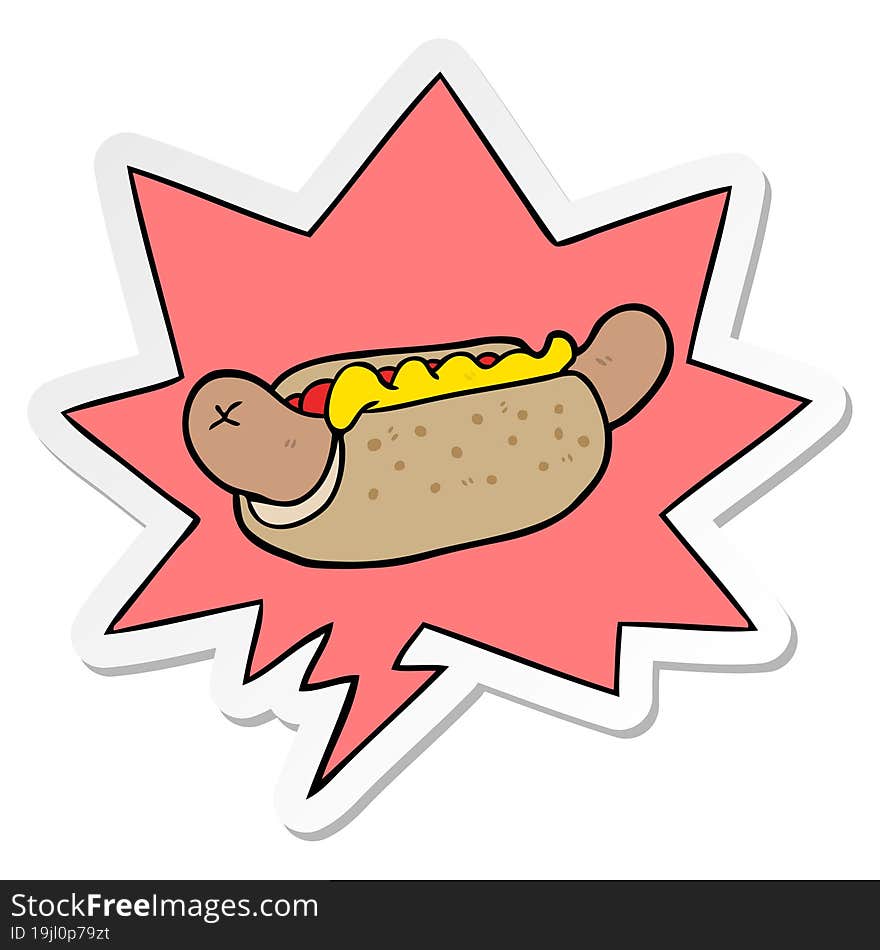 cartoon fresh tasty hot dog and speech bubble sticker