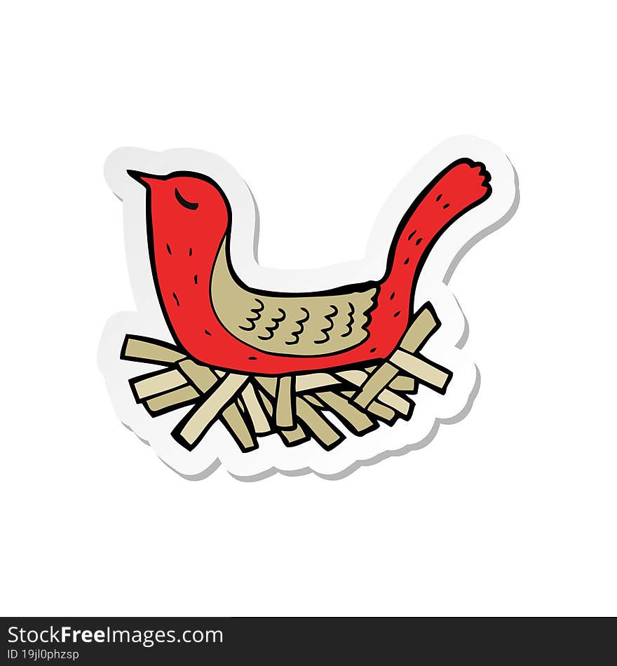 sticker of a cartoon bird on nest