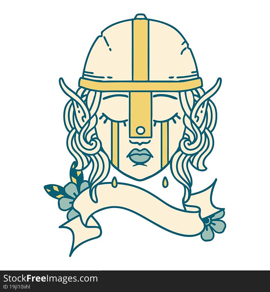 Crying Elf Fighter Character Face Illustration