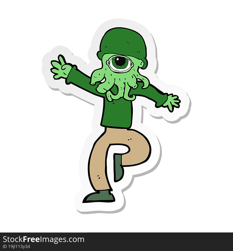 sticker of a cartoon alien monster man