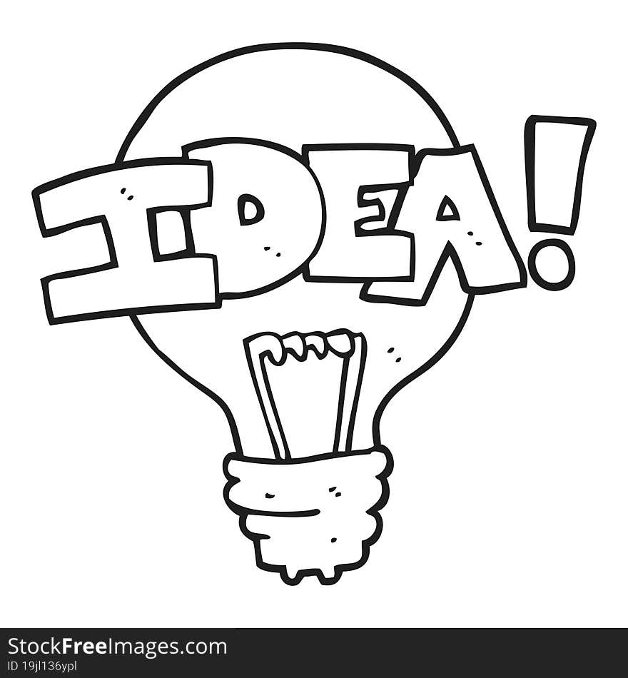 black and white cartoon idea light bulb symbol