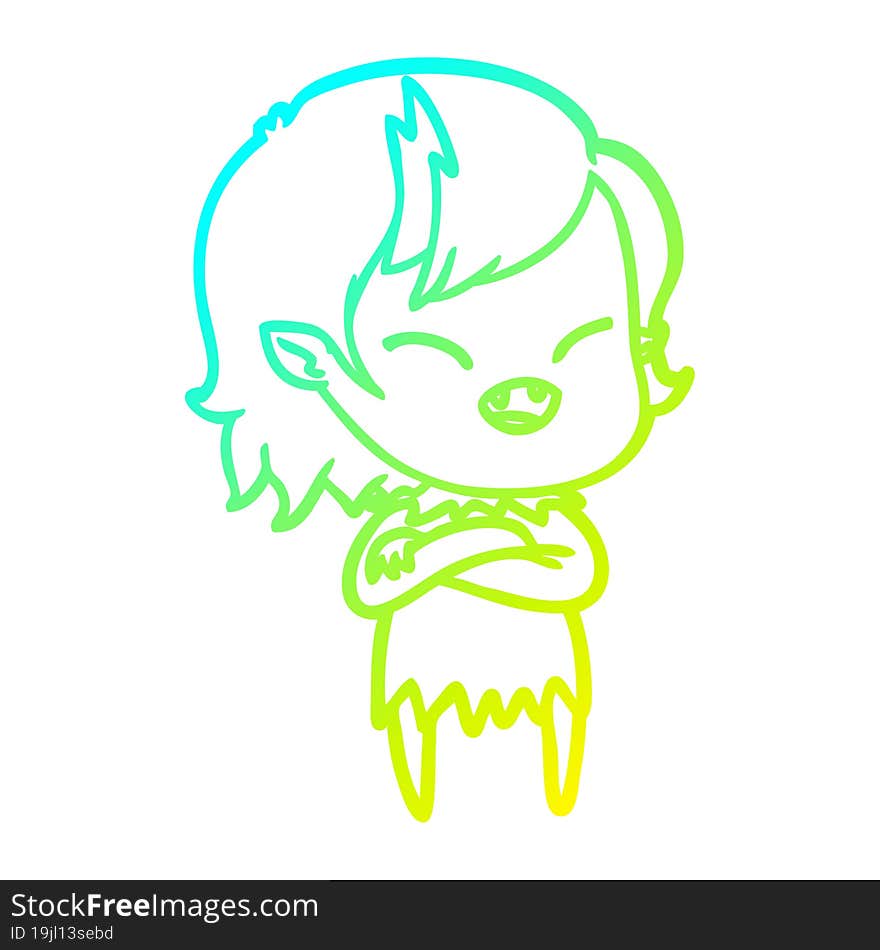 cold gradient line drawing cartoon laughing vampire girl