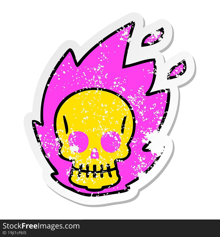 Distressed Sticker Of A Quirky Hand Drawn Cartoon Skull