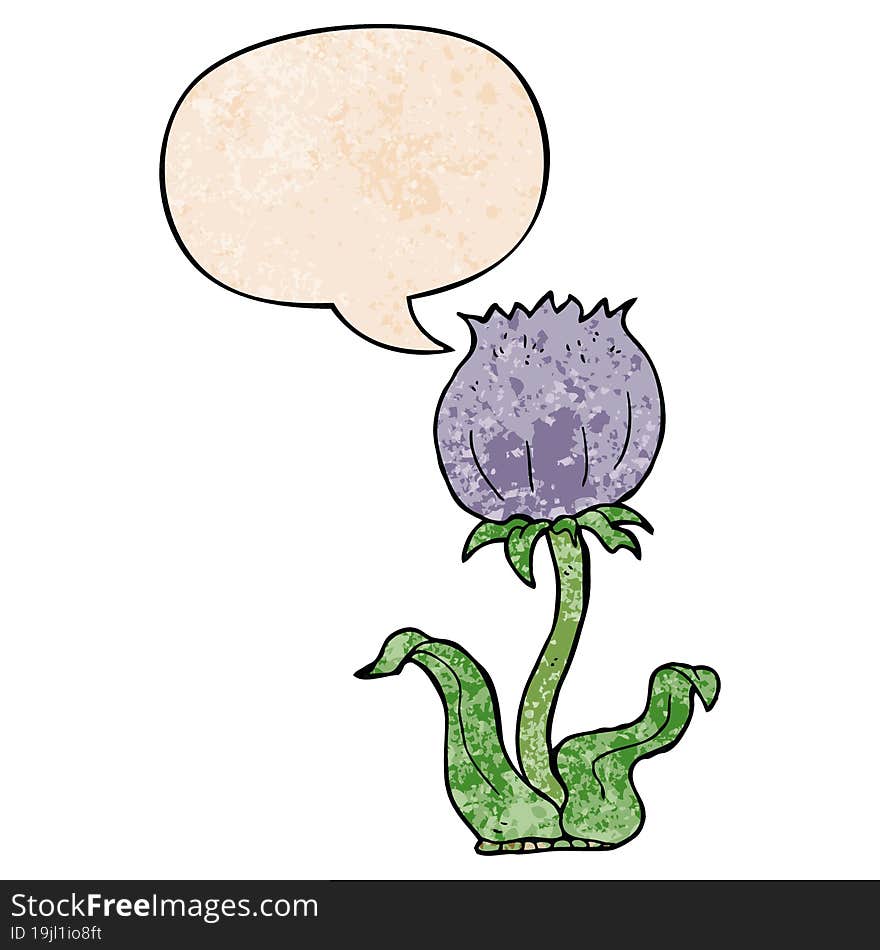 Cartoon Wild Flower And Speech Bubble In Retro Texture Style