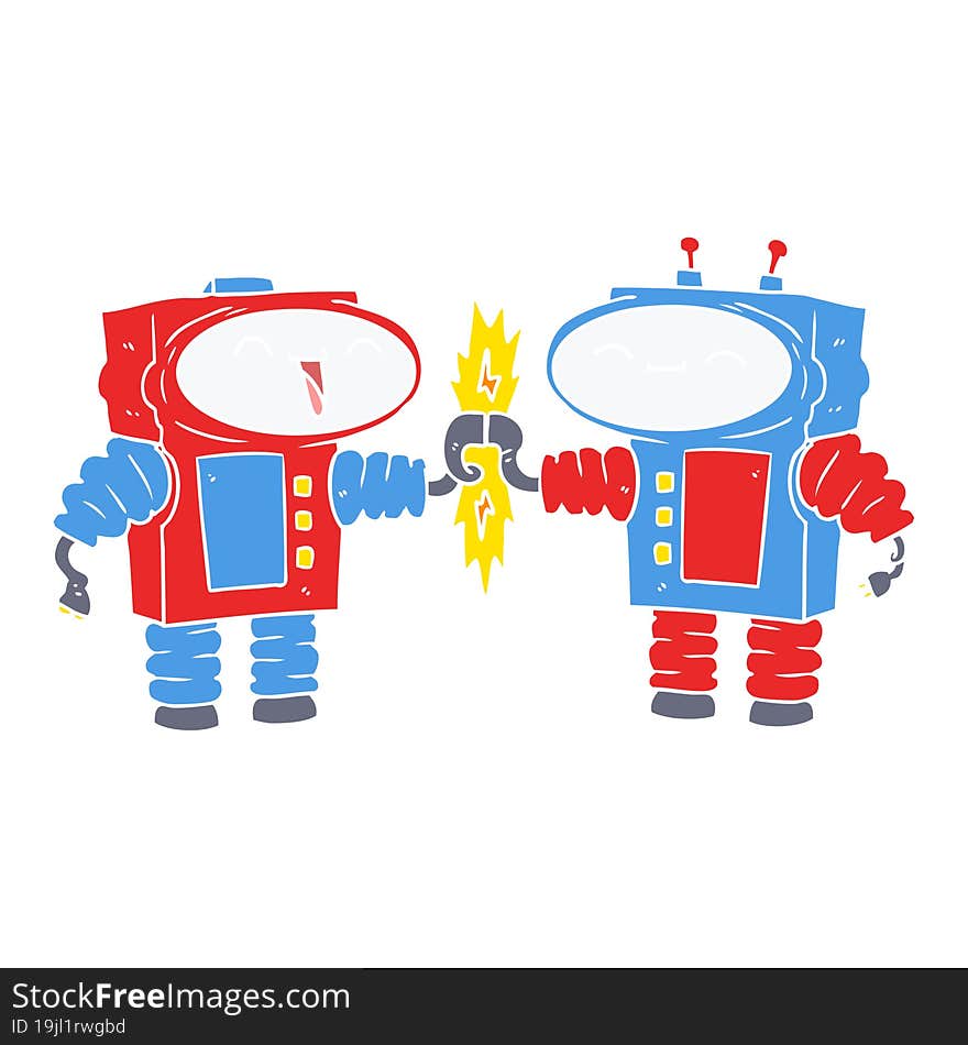 flat color style cartoon robots connecting