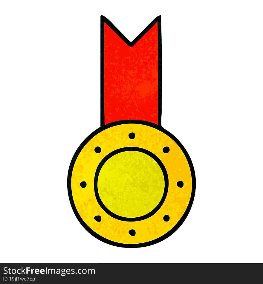 retro grunge texture cartoon of a gold medal