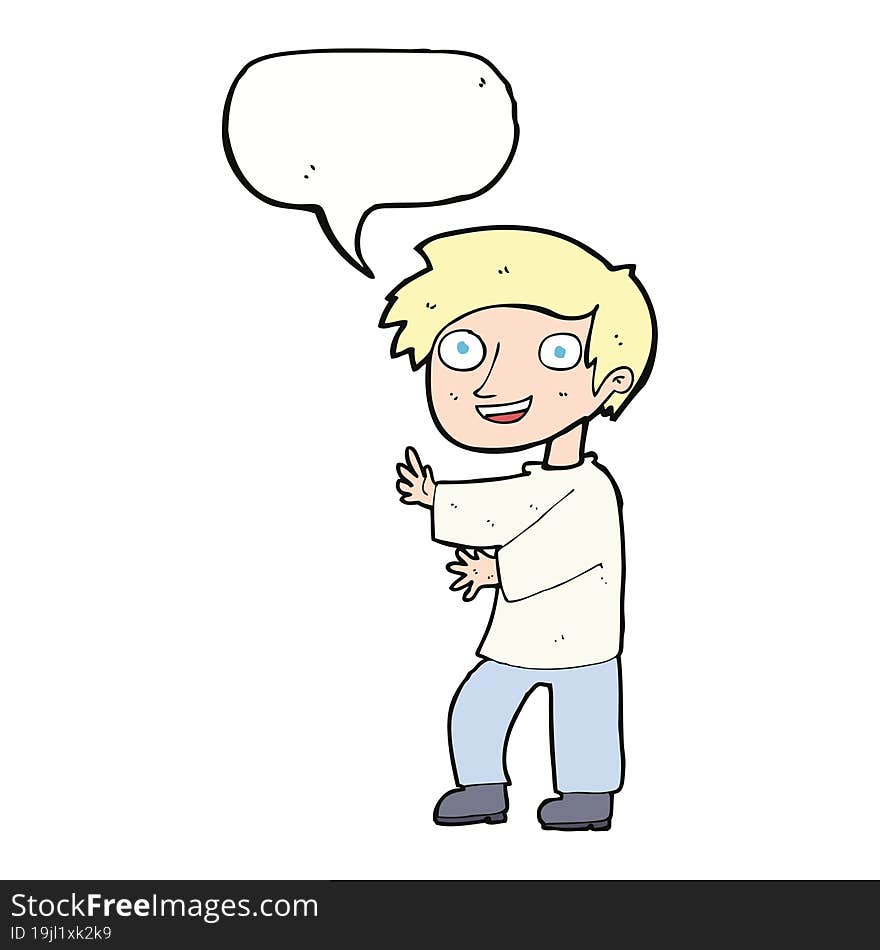 cartoon excited boy with speech bubble