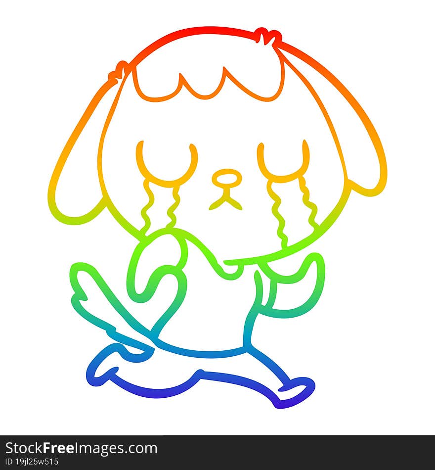 Rainbow Gradient Line Drawing Cute Cartoon Dog Crying