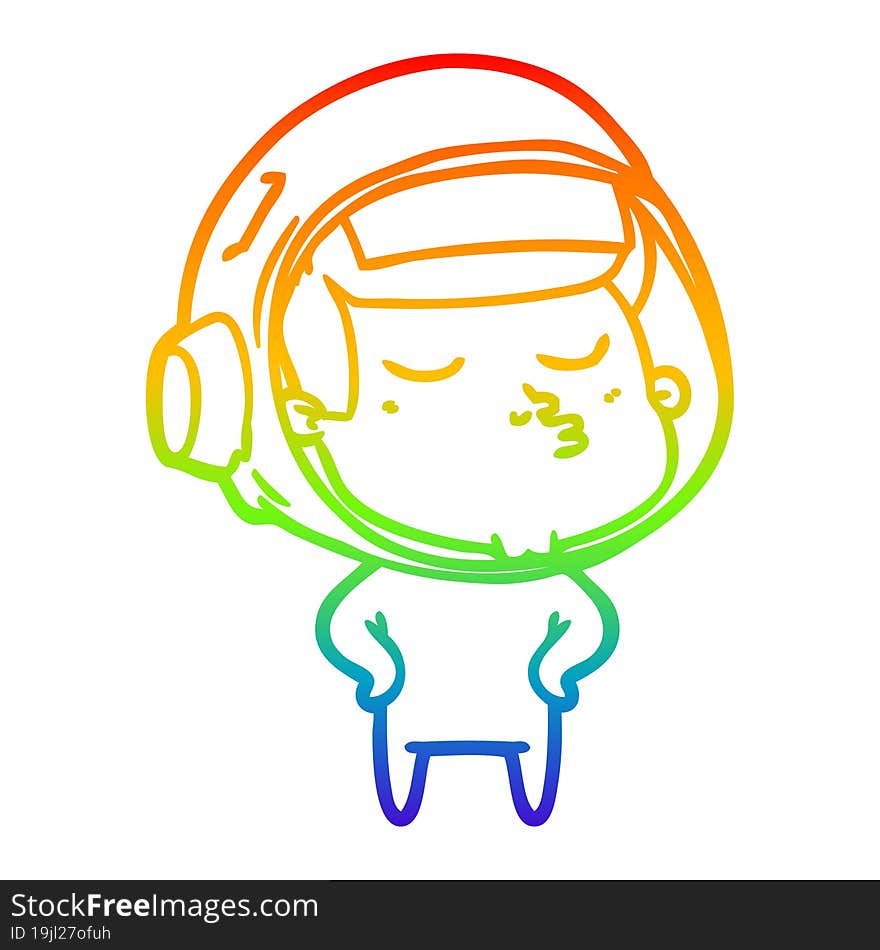 Rainbow Gradient Line Drawing Cartoon Confident Astronaut