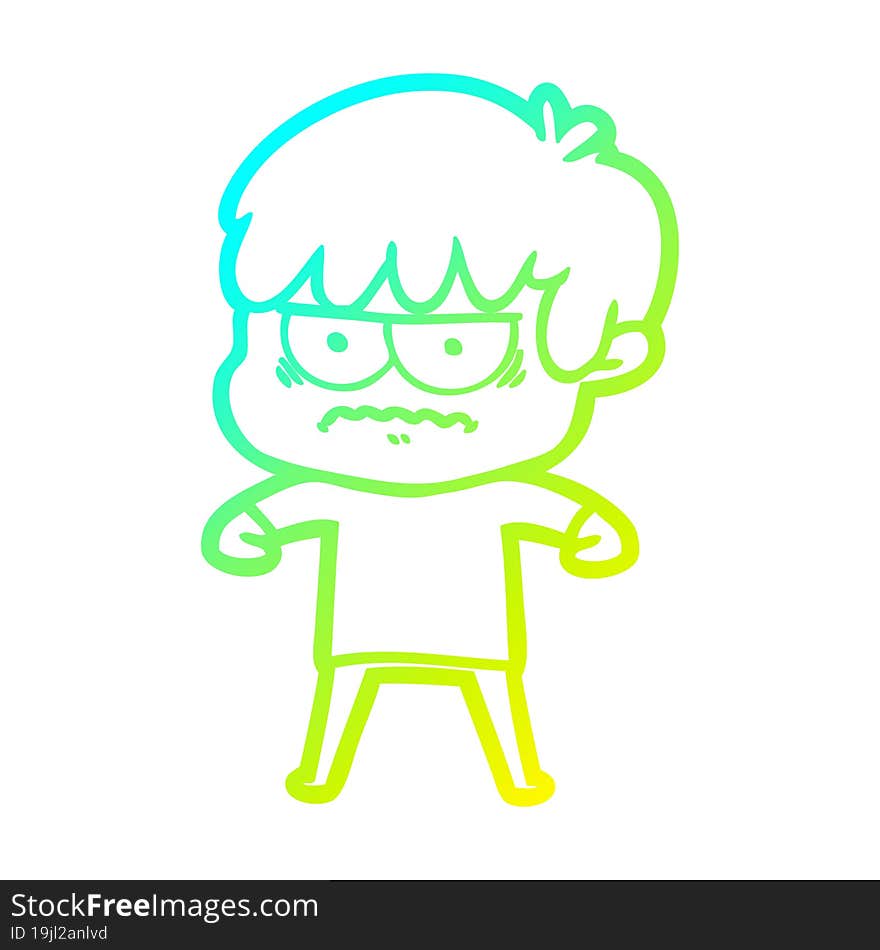 Cold Gradient Line Drawing Annoyed Cartoon Boy