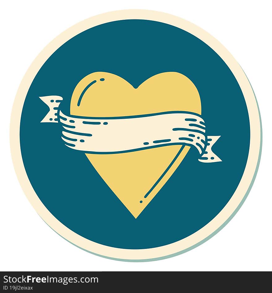 Tattoo Style Sticker Of A Heart And Banner