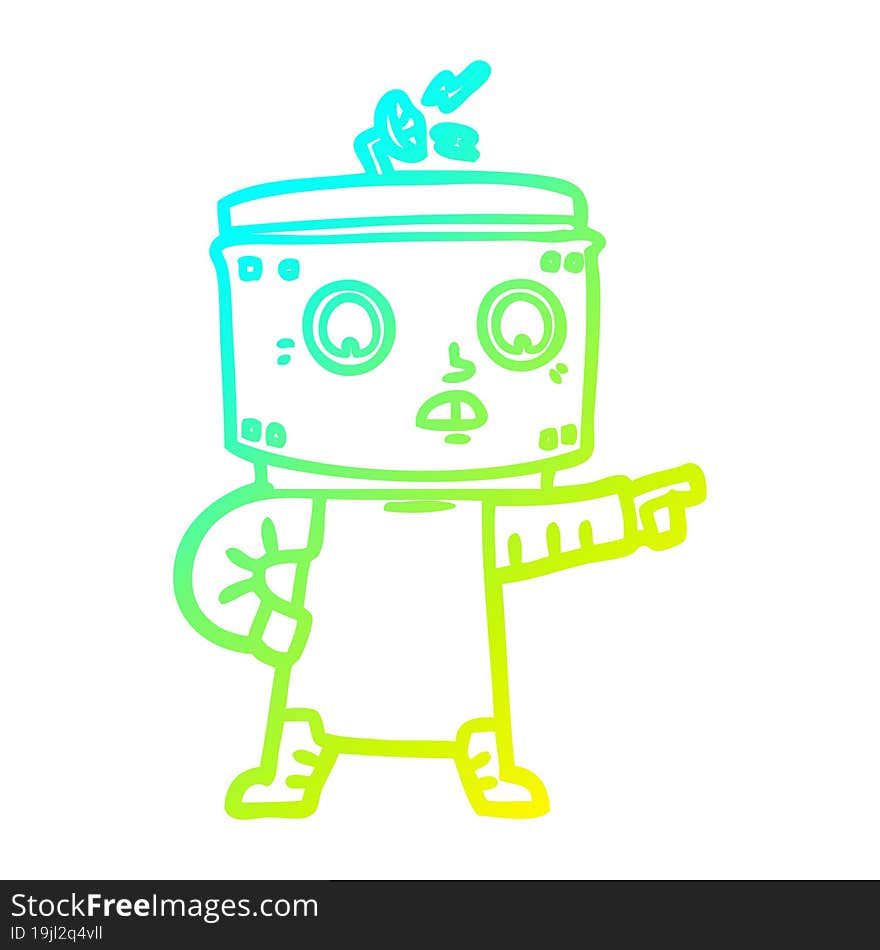 Cold Gradient Line Drawing Cartoon Robot Pointing