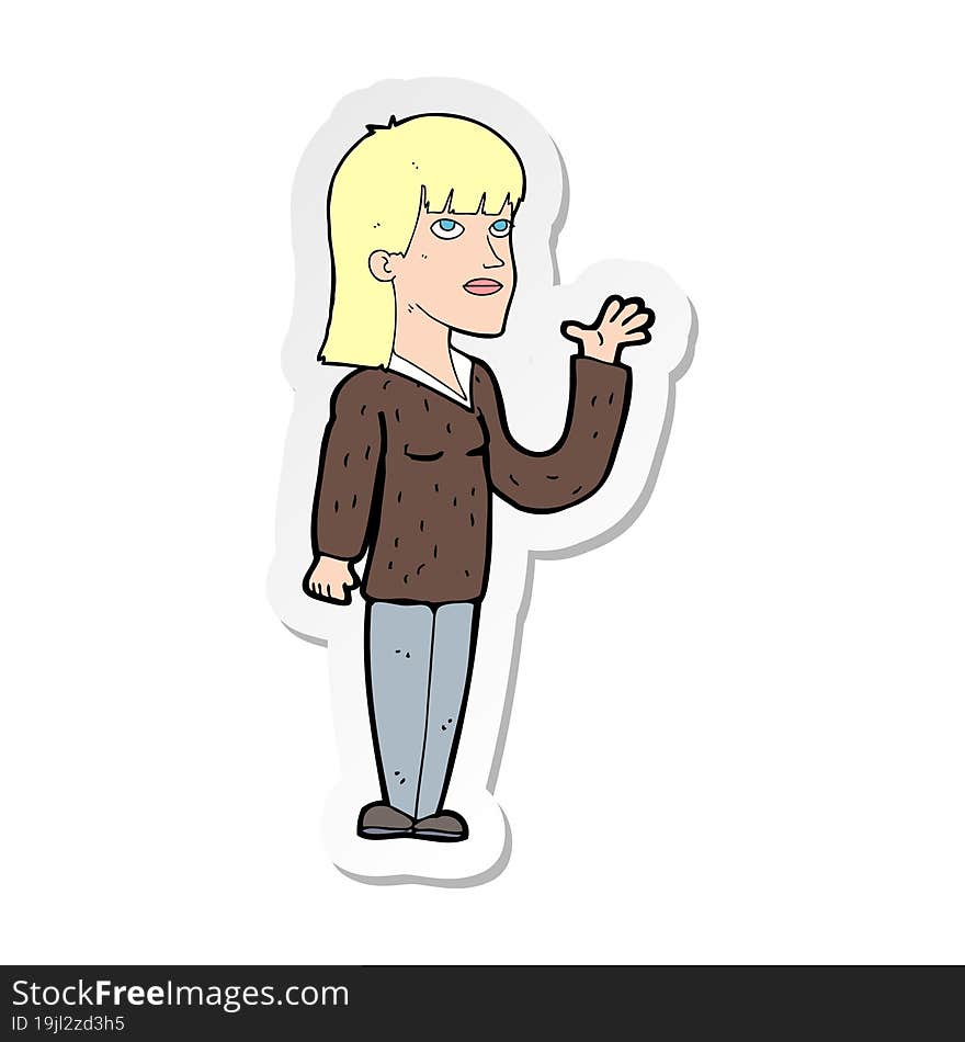 sticker of a cartoon woman explaining