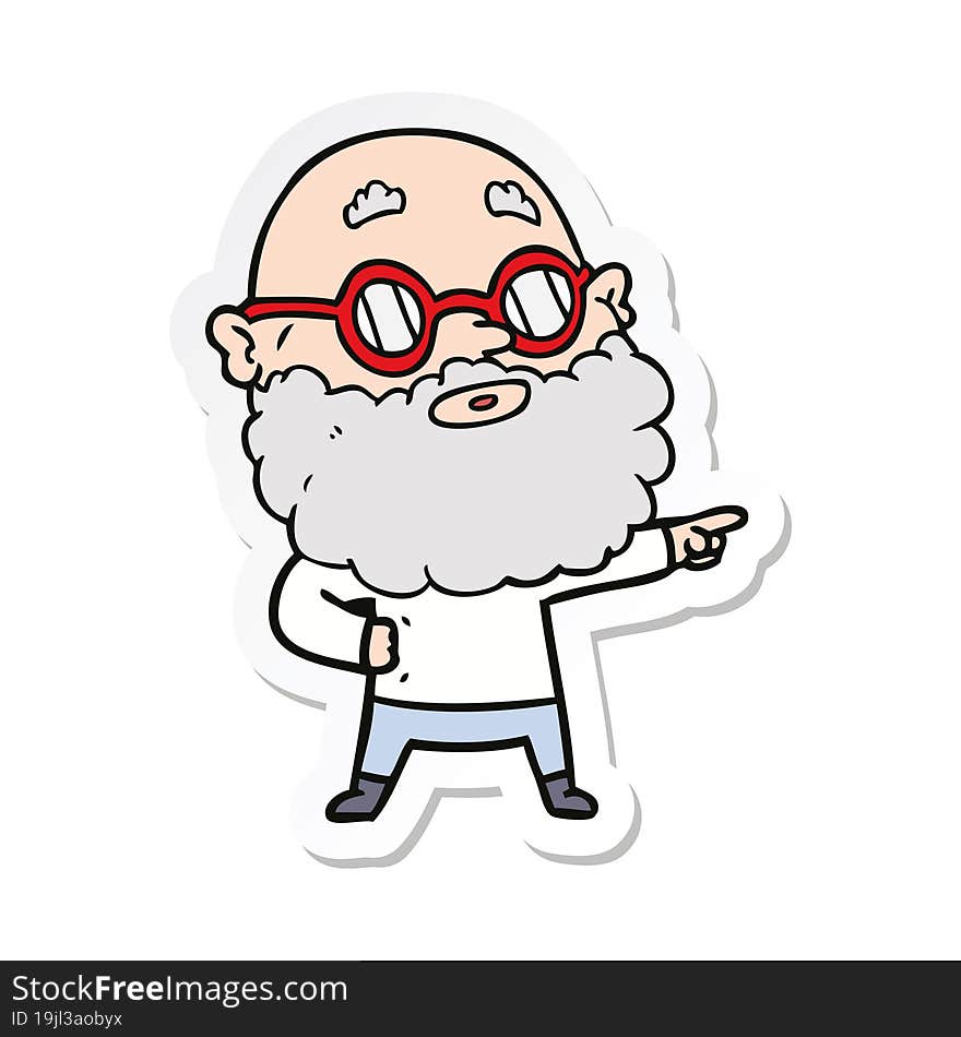 sticker of a cartoon curious man with beard and glasses